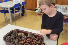 Chlapec pracuje s přírodninami.