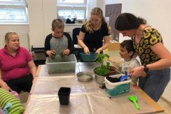 Třída přesazuje květiny.