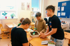 Žáci sejí semínka.