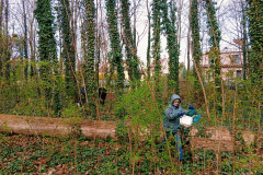 Chlapec sbírá odpadky.