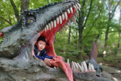 Chlapec v tlamě dinosaura.